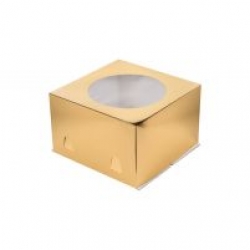 Коробка для торта с окошком 280х280х180мм (Золото)